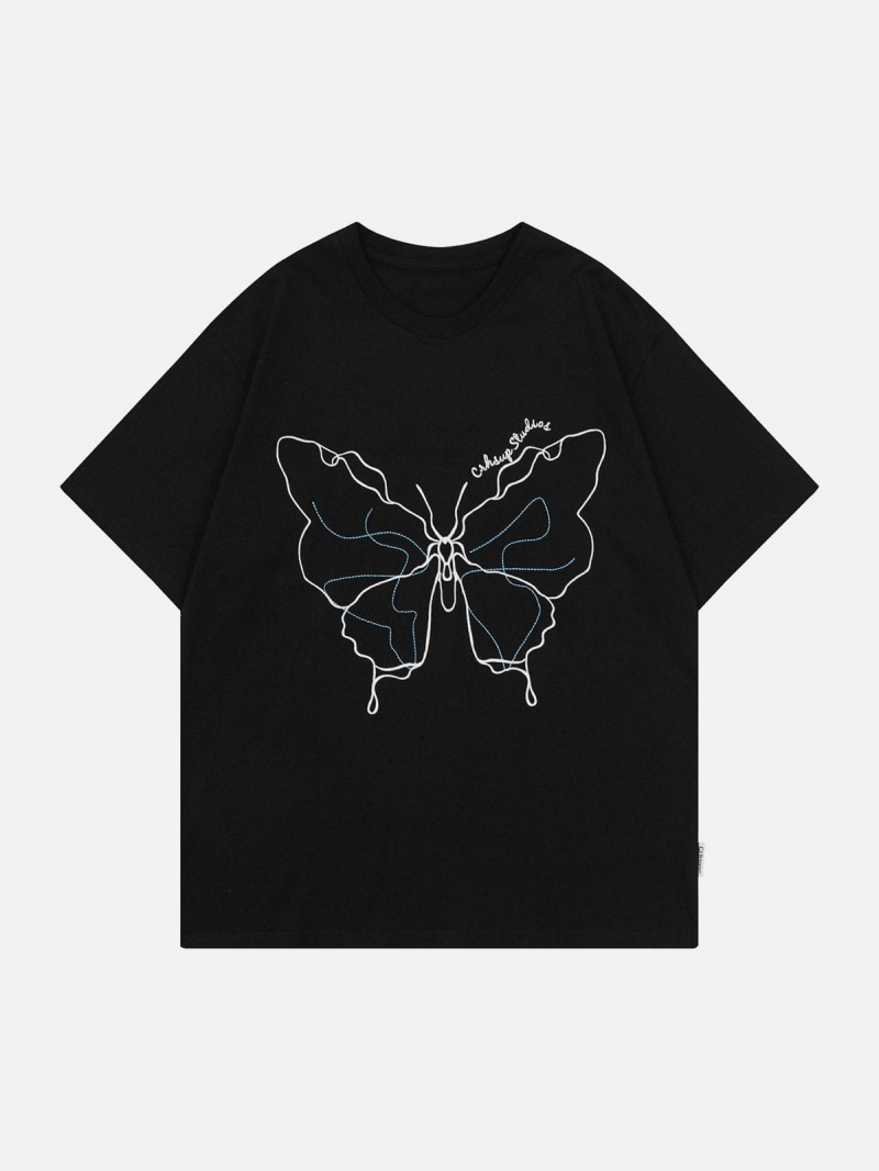 T Shirts Aelfric Eden Embroidery Line Butterfly Tee Blanche | OWP-09835732